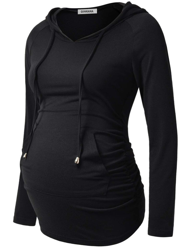 GINKANA Womens Maternity Hoodie Top Sweatshirt Long Sleeve Shirts Pregnancy Tunic Top,Black, Small - Image 1